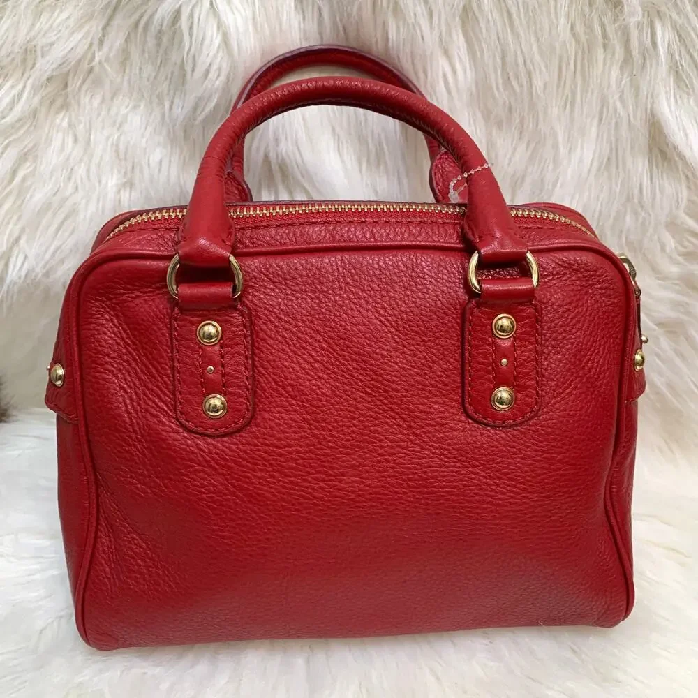 MICHAEL KORS Pebbled Red Leather Small Zip Top Satchel Crossbody